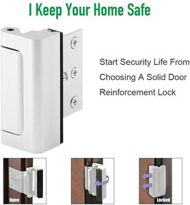 Cerradura de Seguridad para Puerta de Aluminio Plateada con Refuerzo y Tope de 3 Pulgadas, Soporta 800 Libras para Puertas Abatibles Hacia Adentro - Product Image 2