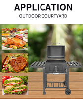 Grand chariot à charbon de bois carré pour barbecue Barbecue Barbecue Grill avec table d'appoint pour jardin extérieur