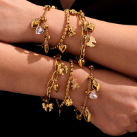 Bijoux XIXème tendance en acier inoxydable Bracelet chaîne os de serpent en or 18 carats Bracelet à breloques cœur zircon ours pour femme