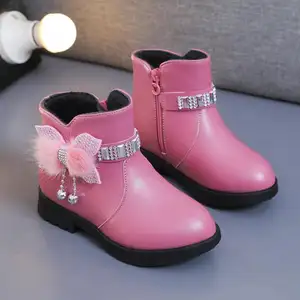 Bottes en cuir à nœuds mi-tubes pour fille, chaussures chaudes en coton, velours, nouvelle collection hiver, pour étudiantes