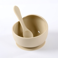 Kit Assiette et Cuillère Bébé en Silicone Meitai, Compatible Lave-Vaisselle, Anti-Déversement avec Ventouse, pour Crèche et Garderie, Matériau Flexible, Débit Moyen 0+