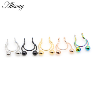 Alisouy 1PC <strong>Nose</strong> Ring <strong>Fake</strong> Septum <strong>Piercing</strong> Stainless Steel Clip Hoop <strong>Nose</strong> Rings <strong>Stud</strong> Sexy for Women Non Pierced Body Jewelry 20G - Product Image 3