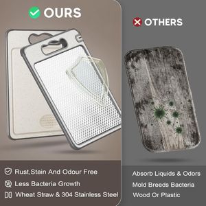 Double-sided Stainless Steel Cutting Board 8mm Rectangle Antibacterial Kitchen Food Grade PP Wheat Straw Material - Product Image 2