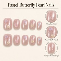Fournisseurs de faux ongles à presser T1883 Kaixin Factory, finition acrylique brillante nacrée, forme carrée, accents papillon pastel français pour nail art
