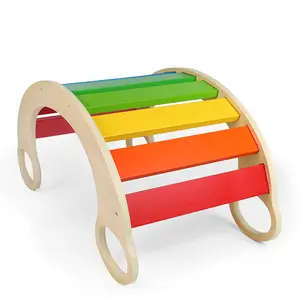 Sıcak satış ahşap çok fonksiyonlu gökkuşağı sallanan sandalye denge kurulu tırmanma interaktif erken eğitim bulmaca oyuncaklar çocuklar için