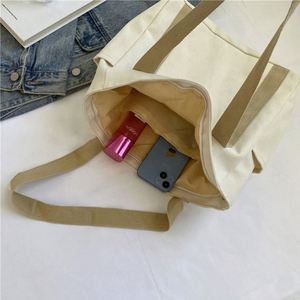 Sacs fourre-tout en toile de coton réutilisables pour les courses, avec logo personnalisé, nouveau style, avec poche et fermeture éclair, pour femmes et étudiantes - Product Image 3