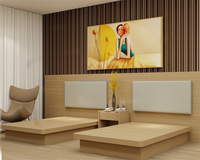 Juego de Dormitorio Moderno y Ecológico para Hotel, con Base de Cama de Plataforma, Panel de MDF, Cabecera y Mesita de Noche, Estructura de Madera, para Apartamento