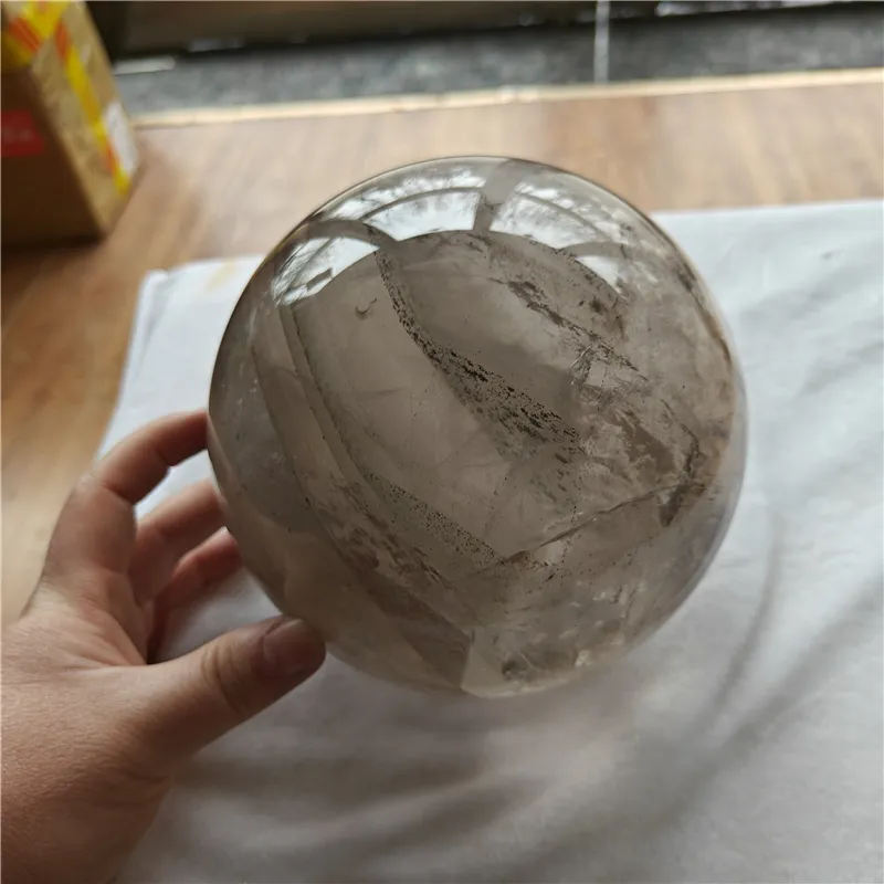 Bola de cristal de cuarzo ahumado natural artesanal con esfera de cristal fantasma bola curativa