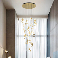 Lustre LED en forme d'anneau, finition or rose, hauteur réglable, forme personnalisée pour plafond haut, hôtel, maison, escalier, hall d'entrée, villa