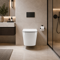 WC suspendu mural de luxe, cuvette élégante et lisse à fixation latérale avec réservoir intégré pour salle de bain d'appartement
