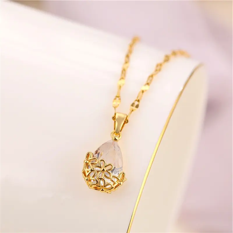 Винтажное ожерелье-цепочка золотого цвета, роскошные женские ожерелья с большими подвесками в форме капли воды с кристаллами, модные свадебные ожерелья для женщин