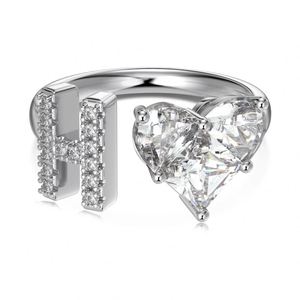 Anillos Apilables de Plata de Ley S925 con Circonita 5A en Forma de Corazón y Letras del Alfabeto de la A a la Z, Marca Dylam, para Mujer, Regalo de Joyería - Product Image 1