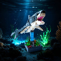 Funbuild MOC-263585 Modèle de blocs de construction de scène marine simulant une bête des profondeurs, avec requin et paysage océanique