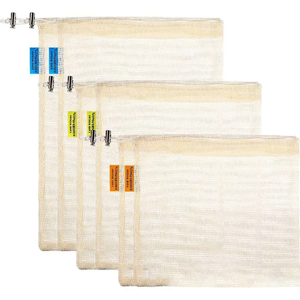 Sacs de courses réutilisables en coton biologique, écologiques, avec cordon de serrage, design transparent et léger, zéro déchet, sacs réutilisables - Product Image 4