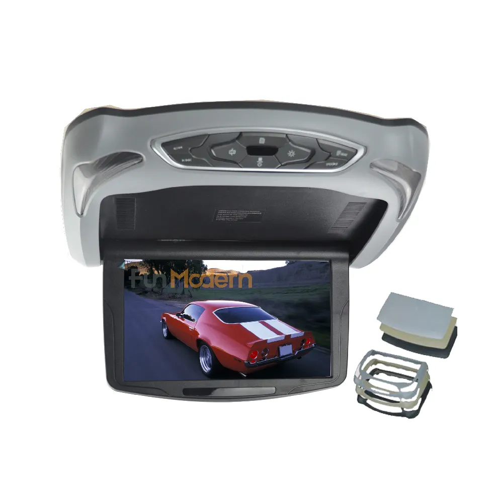 Monitor de montagem de teto de carro hd 10.1 polegadas, monitor de dvd player para baixo, exibição de tv de carro com 3 skins de cores