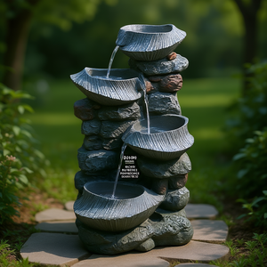 Fuente de Agua en Cascada de Poliresina con Diseño Rústico, 4 Niveles, para Interiores y Exteriores, con Luz LED, D0100H7BC92 - Product Image 2