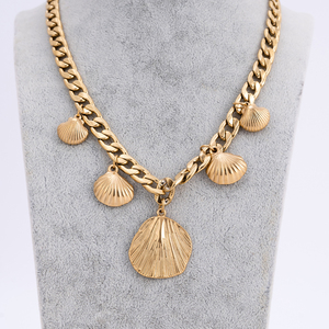 Boho <strong>Shell</strong> Necklaces Cuban Chain Cheap Necklace Seashell Pendants Gold Plated Hip Hop Punk Jewelry Fashion Accessories Accept Cu