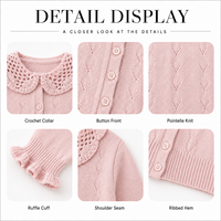 T-shirt à manches longues en tricot avec col crocheté personnalisé pour filles, cardigan en maille pour tout-petits, haut pour enfants, vente en gros OEM ODM