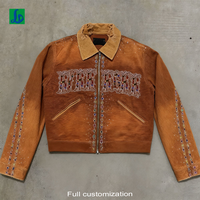 Veste en fourrure streetwear d'hiver pour homme, fabriquée sur mesure, en denim délavé à l'acide, ample, brodée de strass, motif dessin animé