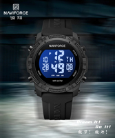 NAVIFORCE 7104 Schwarze 5 Bar Wasserdichte Digitaluhr Private Label Herrenuhr Countdown LCD-Hintergrundbeleuchtung Sportuhr