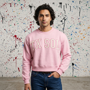 TX SOC PINK Vintage Style <b>Mock</b> <b>Neck</b> 100% Cotton Applique Embroidery Finer Threads Quick Dry & Breathable - Product Image 1