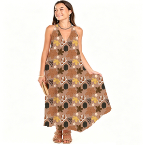 Vestido Maxi Tropical de Moda para Mujer, Diseño Personalizado ODM, Estampado Floral Hawaiano, Vestido Casual con Cuello Halter, Transpirable y Holgado para Verano - Product Image 3