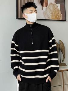 Suéter de Moda Otoñal para Hombre, 100% Algodón, Cuello Redondo, Rayado, Manga Larga, Tejido, Transpirable, Decoración con Patrón Frontal - Product Image 2