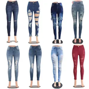 Leftover Branded Labels Ready Made Ladies Women's Skinny Fit Used Jeans Stretch High Waist Denim Jegging Pockets Stocklot