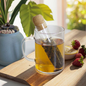 उच्च बोरोसिलिकेट ग्लास चाय सिलेंडर के लिए कॉर्क ढक्कन स्ट्रैनर ट्यूब आकार के साथ उच्च बोरोसिलिकेट ग्लास चाय इनफ्यूज़र - Product Image 1