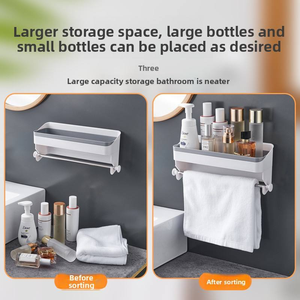 Porta oggetti da bagno a muro senza trapano in <span class=keywords><strong>plastica</strong></span> lavabo ripiano ripiano con utensili per la pulizia porta asciugamani - Product Image 2