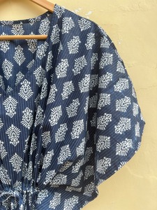 Handmade Indian Indigo Cotton Kaftan Summer One Size Maternity Lounge Wear Dresses Boho Floral Long Dress Summer Beach <b>Cover</b> Up - Product Image 6