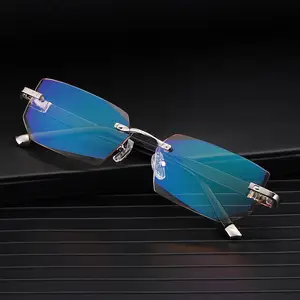 Óculos de leitura luxuoso unissex, de metal, sem aro, com luz azul