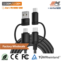 Câble OEM 4-en-1 Type-C en nylon tressé, alliage d'aluminium, cuivre pur, charge rapide PD 60W pour iOS et imprimante