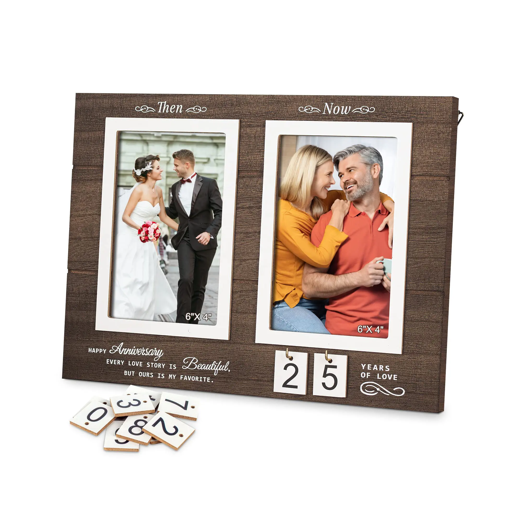 Then & Now Anniversary Picture Frame Custom 1-99 Years Wedding Gift Ideas - Anniversary Wood Photo Frame