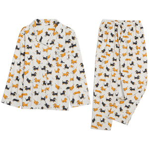 Automne hiver coton brossé femmes pyjama ensemble teckel deux pièces à manches longues pantalon pleine longueur - Product Image 1