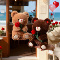 Peluche ours en peluche rose pour la Saint-Valentin, pingouin en peluche, animal en peluche, ours mignon et moelleux tenant une rose, porte-clés en peluche, cadeau romantique