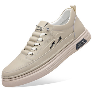 Zapatillas de cuero casuales blancas para hombre, de tacón bajo, transpirables, con suela de goma, zapatos modernos para el tiempo libre - Product Image 5