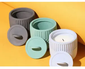 Nicole-Herramientas de decoración para el hogar, molde cilíndrico de vela de cemento con tapa, recipiente de vela de hormigón, molde de silicona
