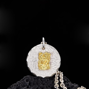 Collar con Colgante de Gato de la Fortuna, Hecho a Mano, de Oro, con Placa Redonda, para Atraer la Riqueza, de Moda - Product Image 2