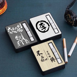 Porte-cigarettes 2 en 1 avec briquet, logo personnalisé, rechargeable au gaz, étui à cigarettes <span class=keywords><strong>vintage</strong></span> en métal - Product Image 3