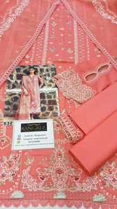 Tela de algodón sin coser con bordado y dupatta de gasa bordada - Product Image 5