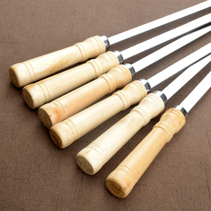 Brochetas Modernas de Acero Inoxidable para Barbacoa con Mango de Madera para Carne, <span class=keywords><strong>Camarones</strong></span>, Pollo y Verduras - Product Image 3