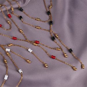 Collier de bonnets en dentelle à 2 couches, boules de perles, acier inoxydable européen et américain, plaqué or 18 carats, bijoux ras du cou. - Product Image 2