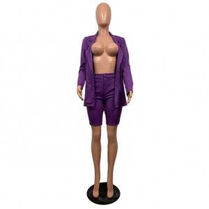 女性用アンサンブルブレザージャケットカジュアルビジネスその他オフィススーツレディース2ピースプラスサイズブレザーショーツセット - Product Image 6