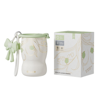 DILLER - Taza Aislada con Revestimiento Cerámico de 320 ml, Termo de Acero Inoxidable 316 con Adorno de Conejo para Mujeres y Niñas