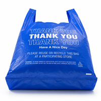 Sacs de courses en plastique bleus personnalisés avec impression « Merci » – Sacs T-shirt en PEHD en gros pour supermarchés, magasins de détail et sacs à emporter