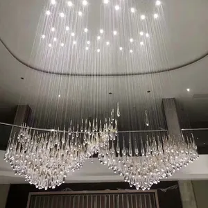 Modern lüks sanat otel dekor bırak asılı kolye ışık kristal Led avize