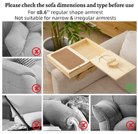 Plateau de canapé en bois, table d'accoudoir de canapé avec porte-gobelet et support pour tablette, organiseur pliable pour boissons, télécommande et collations