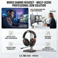 Casque de jeu E-Sports OEM ODM avec microphone à réduction de bruit active, design supra-auriculaire filaire, cordon de 2,2 m, son Hi-Fi, basses améliorées