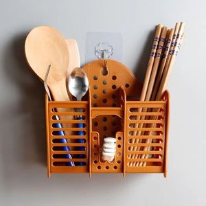 Three Compartment Chopstick Holder Wall Mounted Drain Rack <b>Kitchen</b> Storage <b>Plastic</b> Oval Shape L Size - Product Image 2